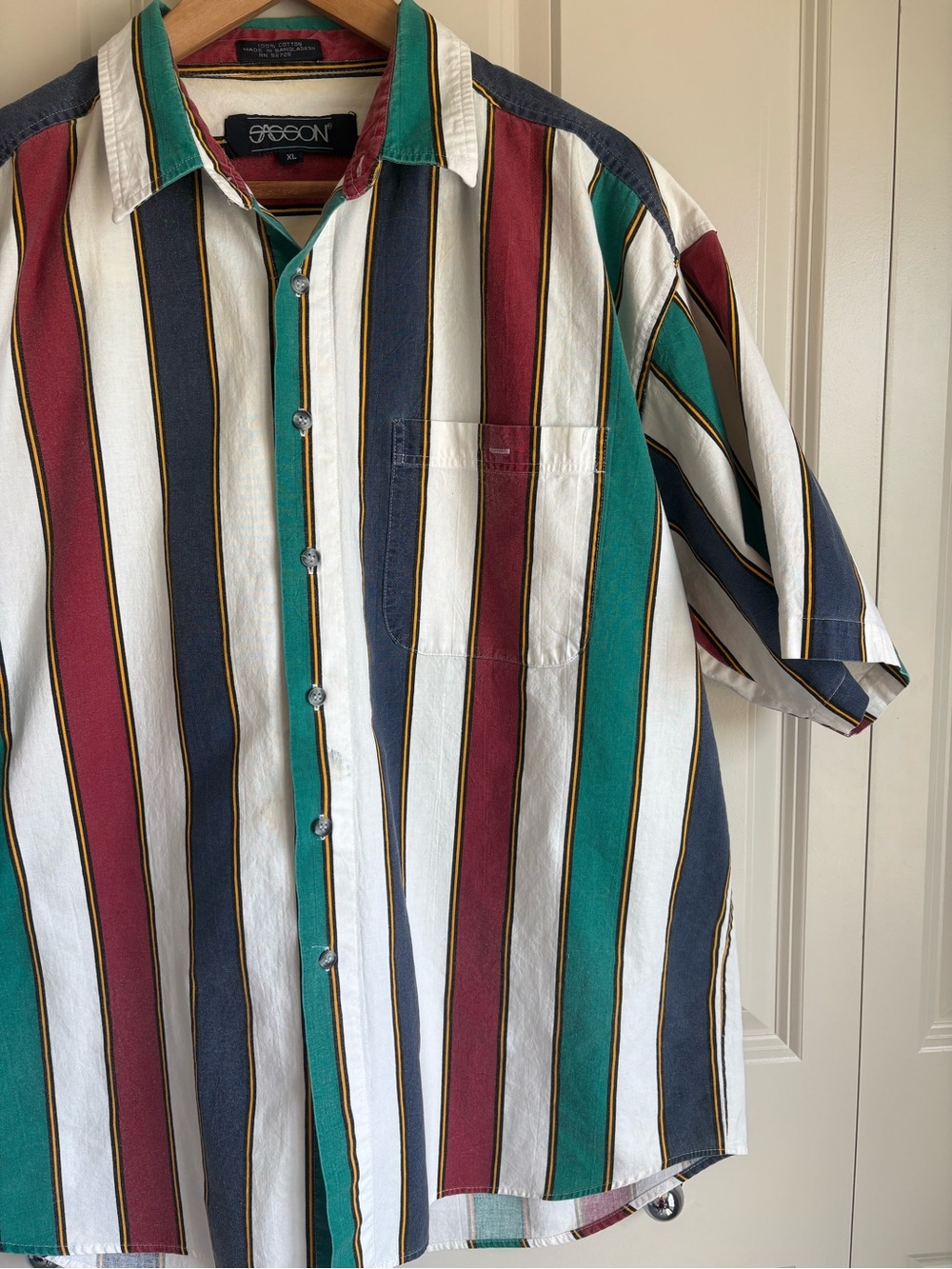 Vintage Sasson 90s Butter Mom Striped Oversized Button Up Shirt Colorblock XL - Picture 4 of 10